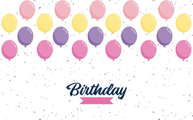 Banner de texto de letras de feliz cumpleaños con ilustración de Vector de fondo de globo