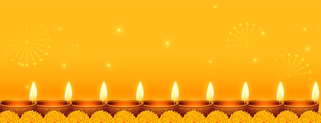 Banner tradicional de diwali pooja con espacio de texto y decoración diya