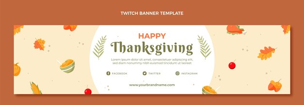 Vector gratuito banner de twitch de acción de gracias plano dibujado a mano