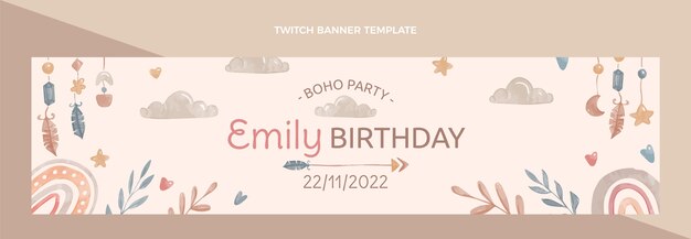 Banner de twitch de acuarela bohobirthday