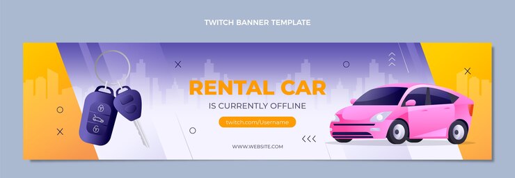 Vector gratuito banner de twitch de alquiler de coche degradado