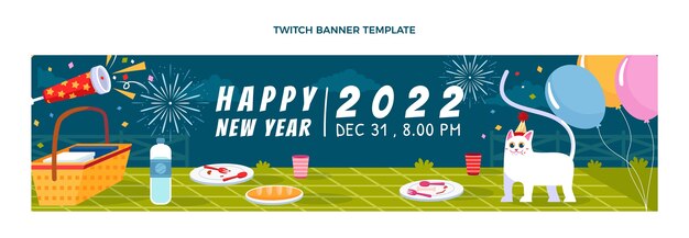 Vector gratuito banner de twitch de año nuevo plano dibujado a mano