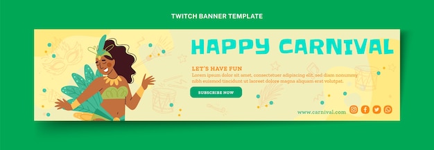 Vector gratuito banner de twitch de carnaval plano