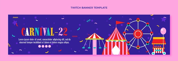 Vector gratuito banner de twitch de carnaval plano