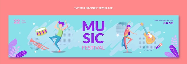 Banner de twitch colorido festival de música dibujado a mano