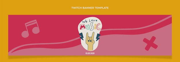 Vector gratuito banner de twitch colorido festival de música dibujado a mano