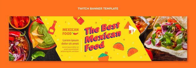 Banner de twitch de comida mexicana de estilo plano