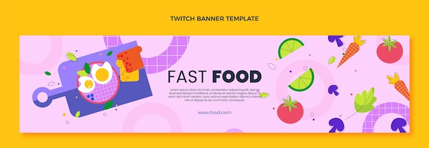 Vector gratuito banner de twitch de comida rápida de diseño plano