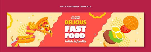 Banner de twitch de comida rápida de diseño plano