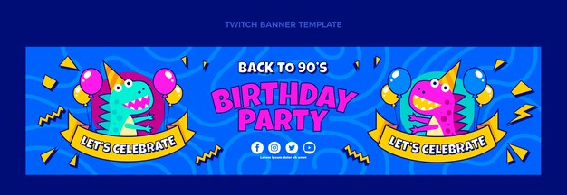 Banner de twitch de cumpleaños de los 90 dibujados a mano