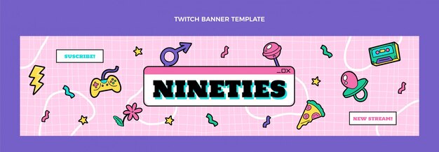 Banner de twitch de cumpleaños de los 90 dibujados a mano
