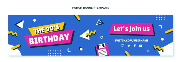 Banner de twitch de cumpleaños de los 90 dibujados a mano