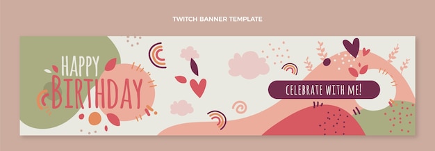 Banner de twitch de cumpleaños boho dibujado a mano