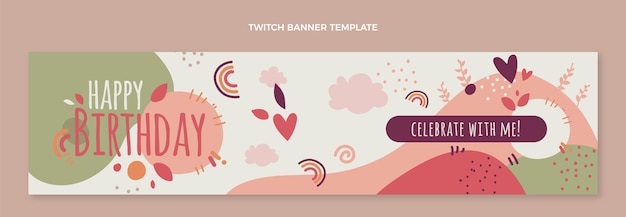 Vector gratuito banner de twitch de cumpleaños boho dibujado a mano