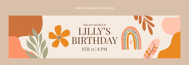 Banner de twitch de cumpleaños boho dibujado a mano