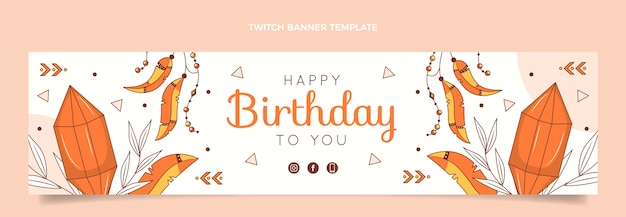 Banner de twitch de cumpleaños boho dibujado a mano