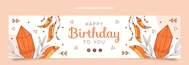Banner de twitch de cumpleaños boho dibujado a mano