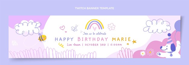 Banner de twitch de cumpleaños infantil dibujado a mano
