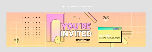 Banner de twitch de cumpleaños nostálgico de diseño plano de los años 90