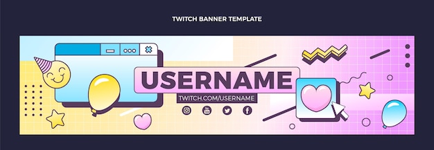 Banner de twitch de cumpleaños de vaporwave retro degradado