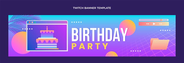 Banner de twitch de cumpleaños de vaporwave retro degradado