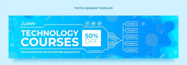 Vector gratuito banner de twitch del curso de tecnología de fluidos degradados