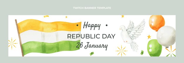 Vector gratuito banner de twitch del día de la república en acuarela