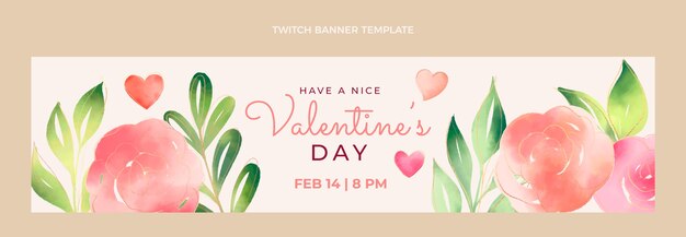 Vector gratuito banner de twitch del día de san valentín en acuarela