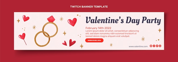 Banner de twitch del día de san valentín en acuarela