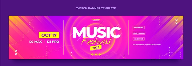 Banner de twitch festival de música colorido degradado