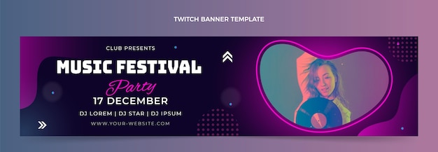 Vector gratuito banner de twitch festival de música colorido degradado