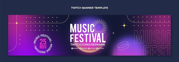 Vector gratuito banner de twitch festival de música colorido degradado