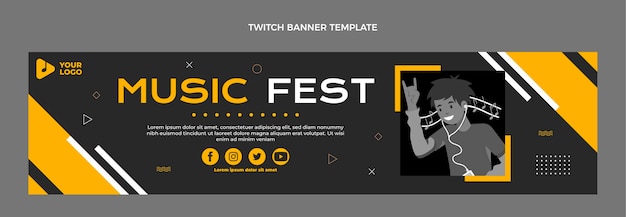 Banner de twitch de festival de música de diseño plano