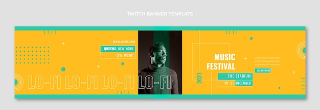 Vector gratuito banner de twitch de festival de música mínima