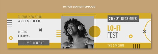 Banner de twitch de festival de música minimalista de diseño plano