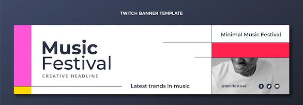 Vector gratuito banner de twitch de festival de música minimalista de diseño plano