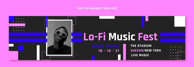 Banner de twitch de festival de música minimalista de diseño plano