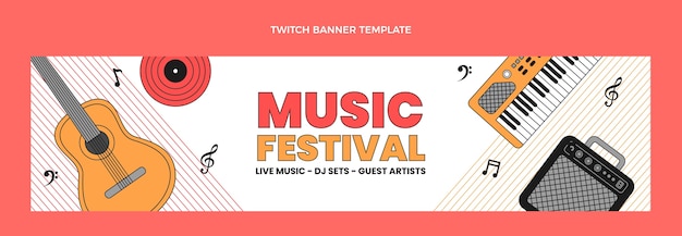 Vector gratuito banner de twitch de festival de música minimalista plano