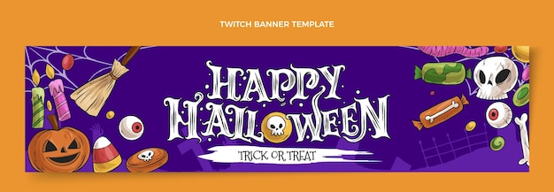 Vector gratuito banner de twitch de halloween dibujado a mano