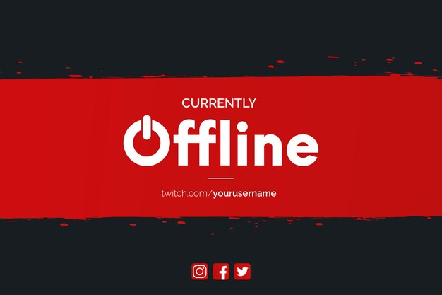 Banner de Twitch moderno actualmente sin conexión con fondo de trazo de pincel rojo