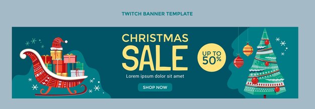 Banner de twitch de navidad plano dibujado a mano