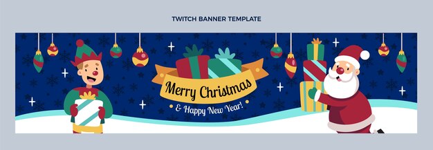 Banner de twitch de navidad plano dibujado a mano