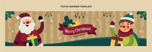 Banner de twitch de navidad plano dibujado a mano
