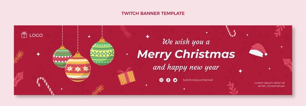 Banner de twitch de navidad plano dibujado a mano