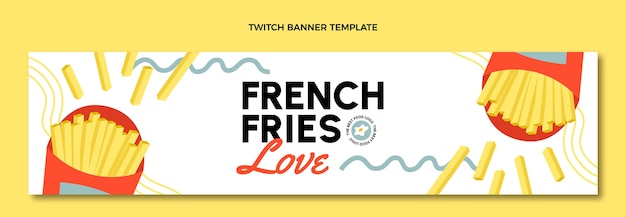 Banner de twitch de papas fritas de diseño plano