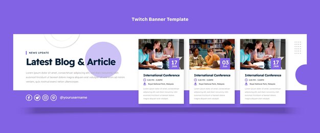 Banner de twitch plano para lecciones de aprendizaje de inglés