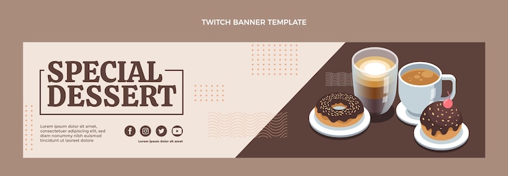 Vector gratuito banner de twitch de postre especial de diseño plano