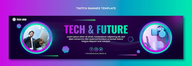Vector gratuito banner de twitch de tecnología de semitono degradado