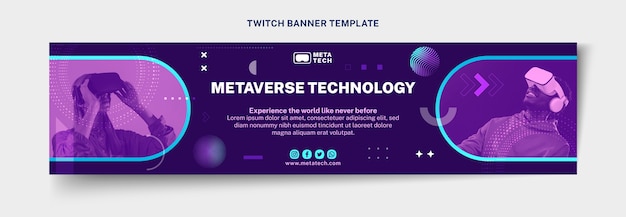 Vector gratuito banner de twitch de tecnología de semitono degradado