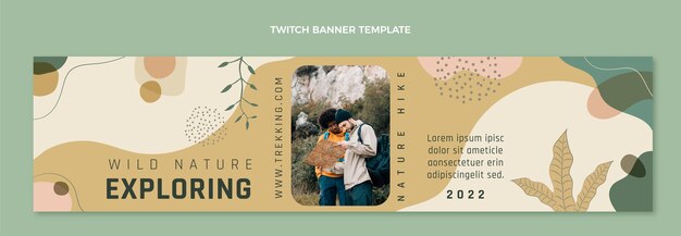 Banner de twitch de trekking de diseño plano dibujado a mano